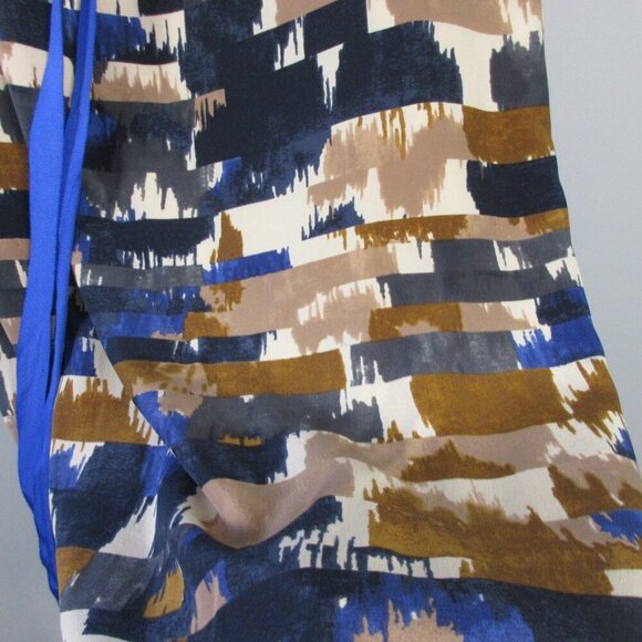 Club Monaco Silk Tunic Top Women S Brown Multi Short Cap Sleeve Boxy Casual 138 - Picture 7 of 10